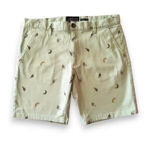Raw Yarn Industries Men’s Stretch Twill Shorts Size 34 – Mint Green Banana Print